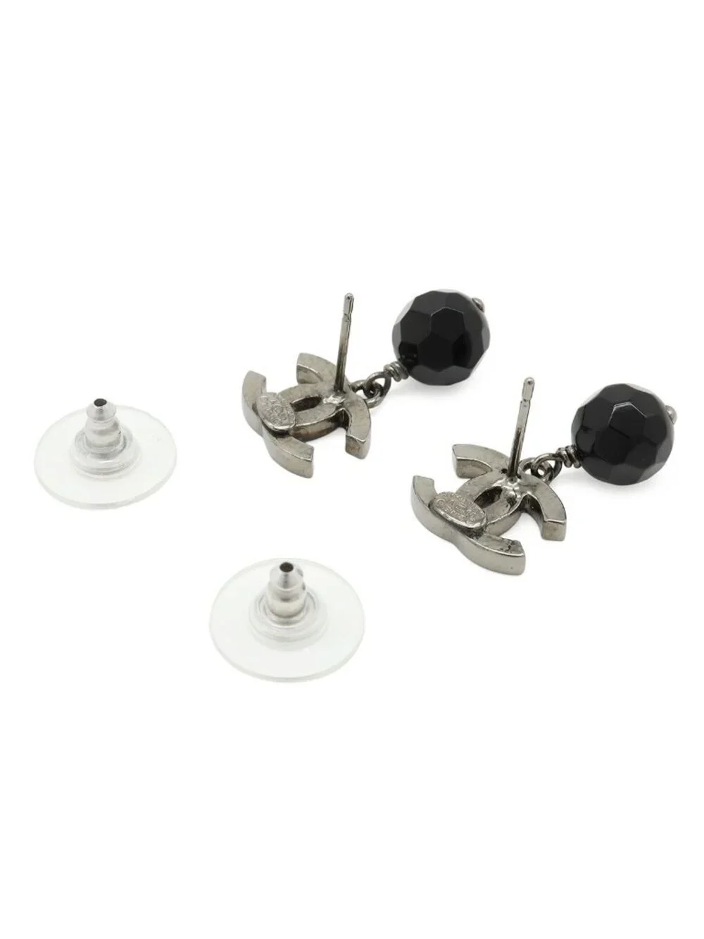 Chanel CC Logo Swingearrings Metal Black Stone Gun Metallic 09 Earrings